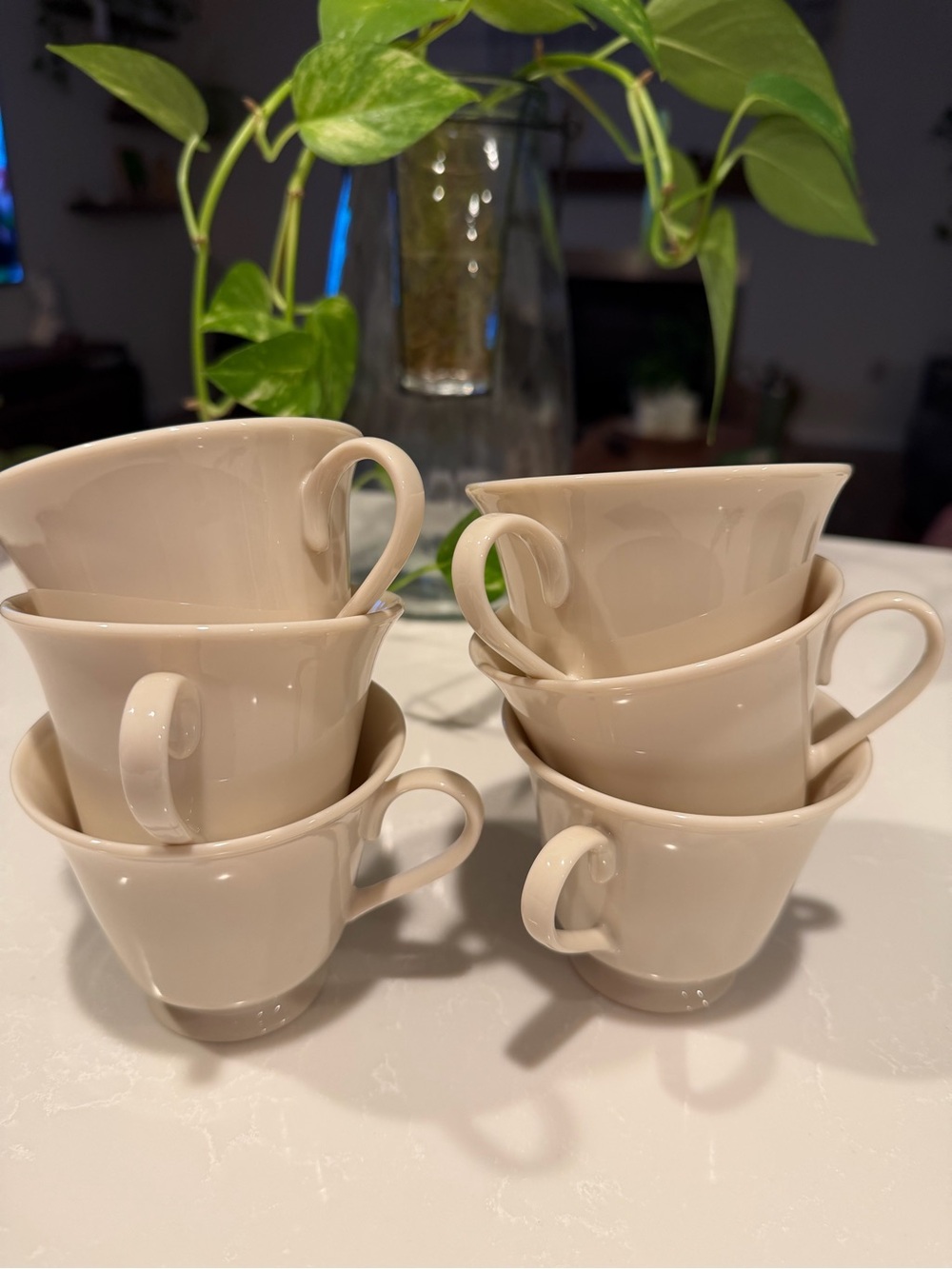 Set of 6 Ivory Ceramic Coffee Tea Cups 5-6 oz Minimalist Like New